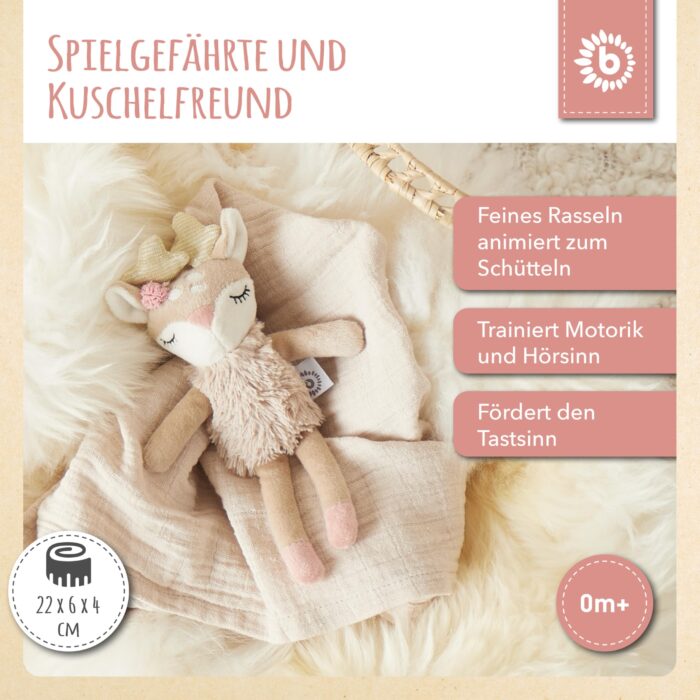 Bieco Kuscheltier Reh Ella mit Rassel | Baby ab 0 Monate Stofftier Baby Plüschtier Reh rentier – Bild 7