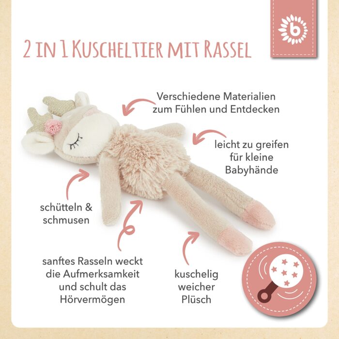 Bieco Kuscheltier Reh Ella mit Rassel | Baby ab 0 Monate Stofftier Baby Plüschtier Reh rentier – Bild 6
