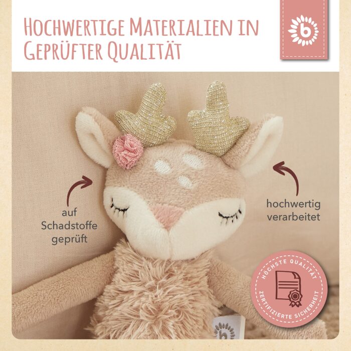 Bieco Kuscheltier Reh Ella mit Rassel | Baby ab 0 Monate Stofftier Baby Plüschtier Reh rentier – Bild 4